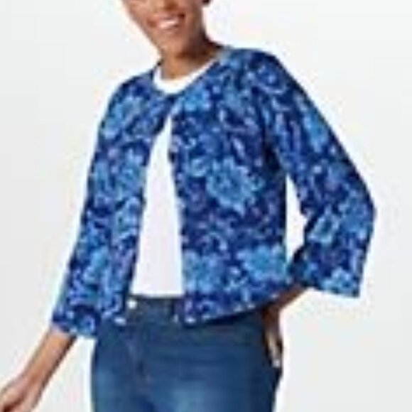 Isaac Mizrahi Live Blue Floral Print Cardigan 3/4 sleeves- NWOT- 5X - Picture 5 of 5